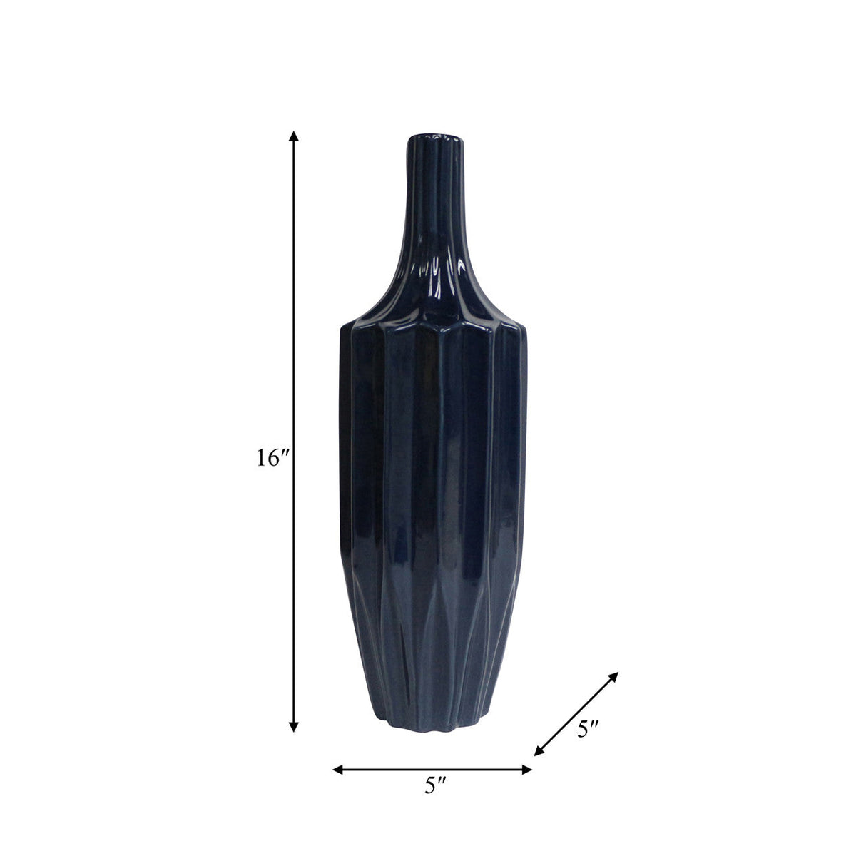 Cer, 16" Fluted Vase, Navy