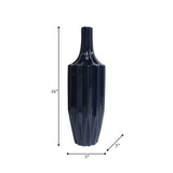 Cer, 16" Fluted Vase, Navy