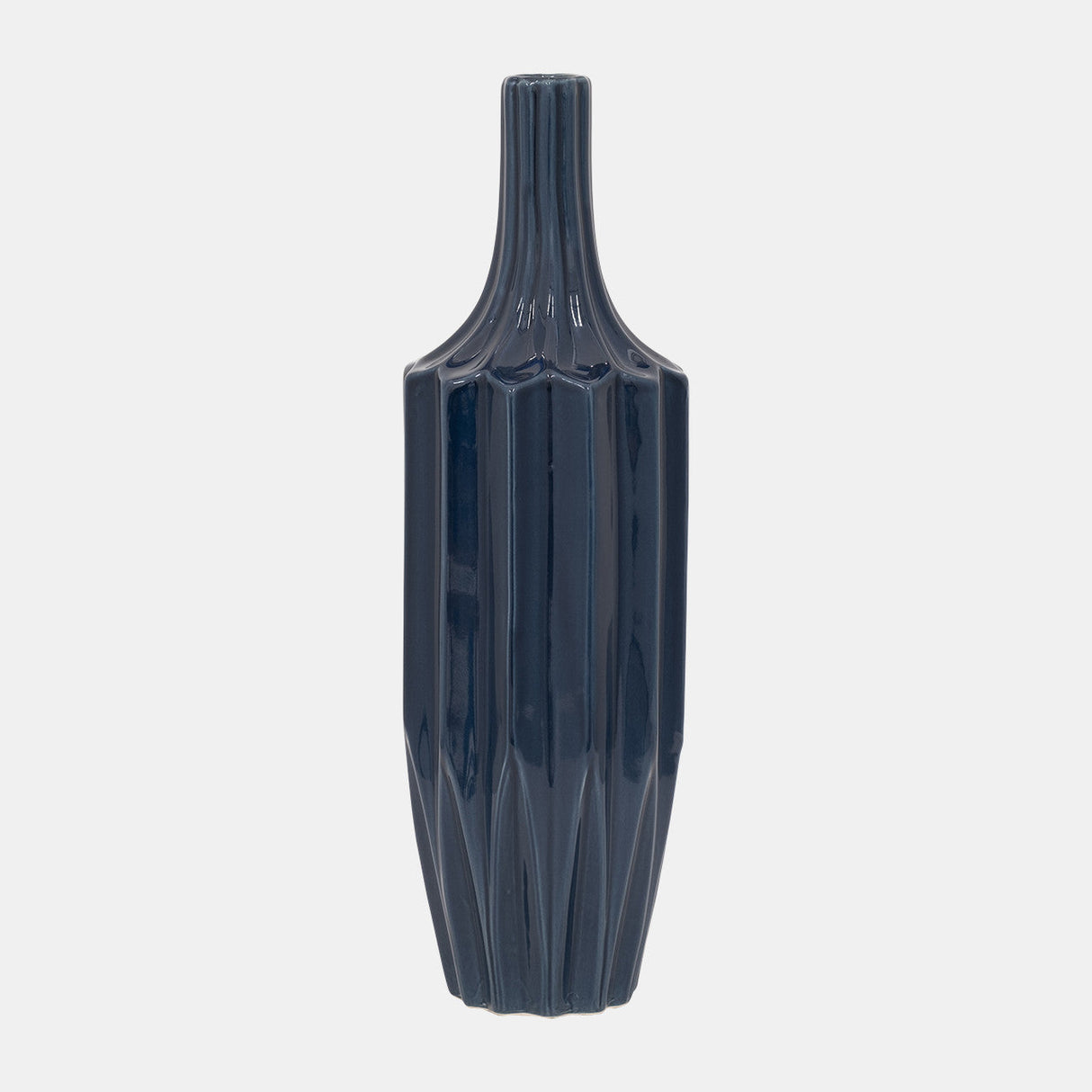 Cer, 16" Fluted Vase, Navy