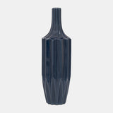 Cer, 16" Fluted Vase, Navy