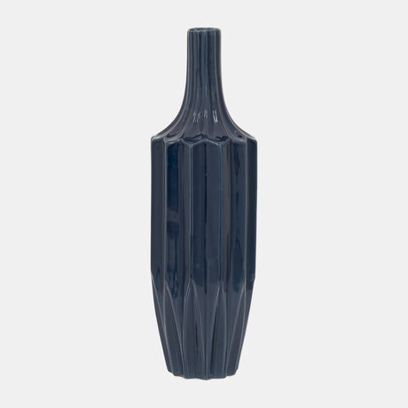 Cer, 16" Fluted Vase, Navy