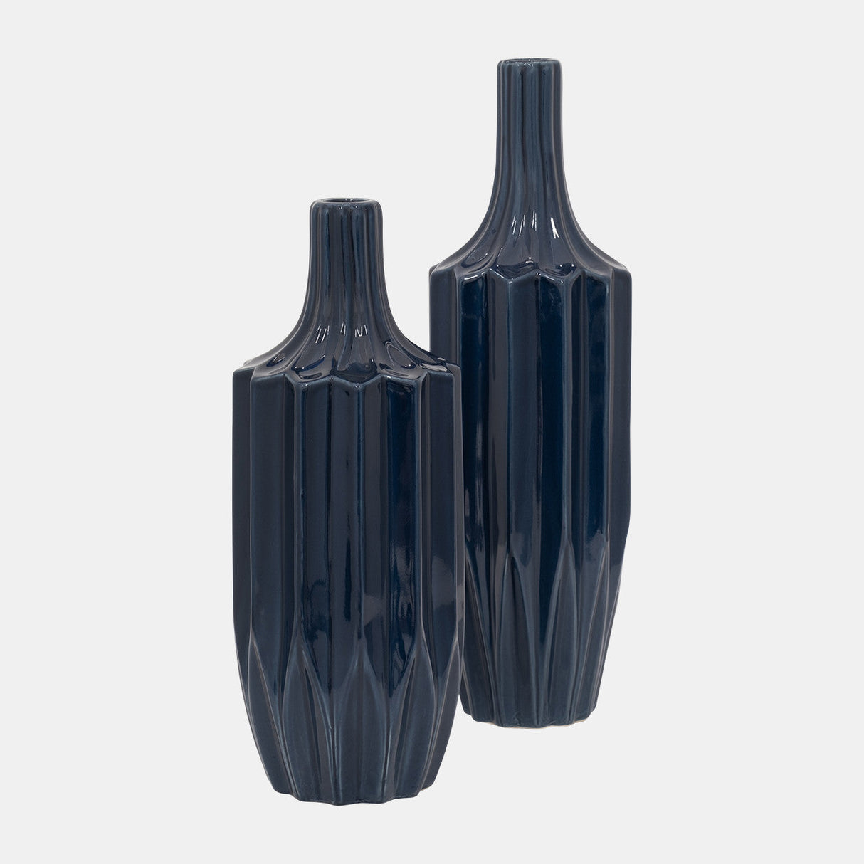 Cer, 16" Fluted Vase, Navy