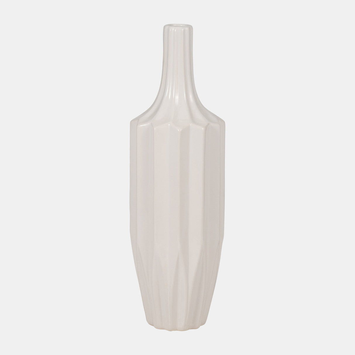 Cer, 16" Fluted Vase, White