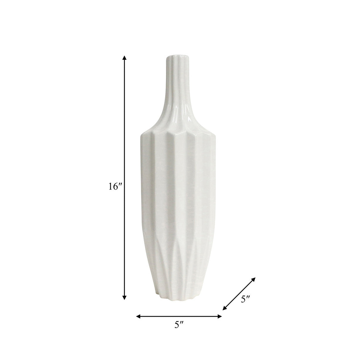 Cer, 16" Fluted Vase, White