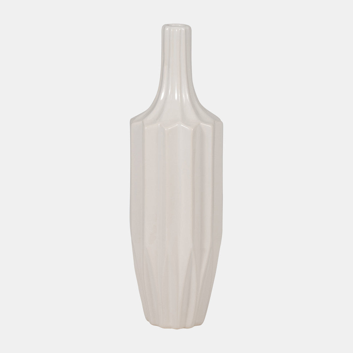 Cer, 16" Fluted Vase, White