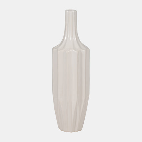 Cer, 16" Fluted Vase, White