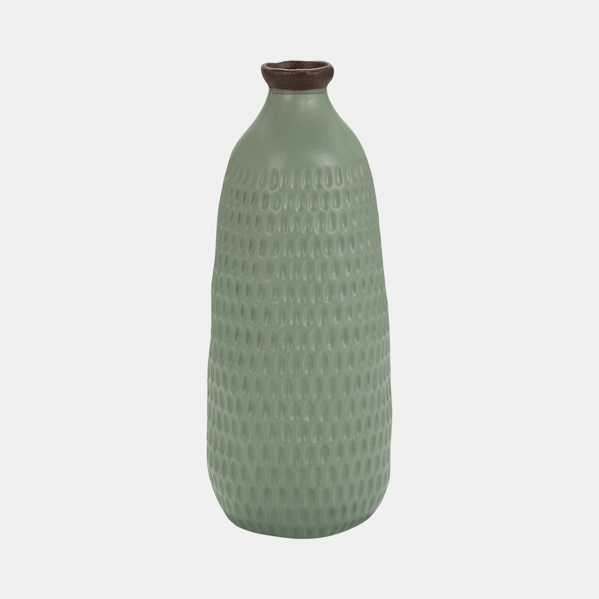 Cer, 16"h Dimpled Vase, Green