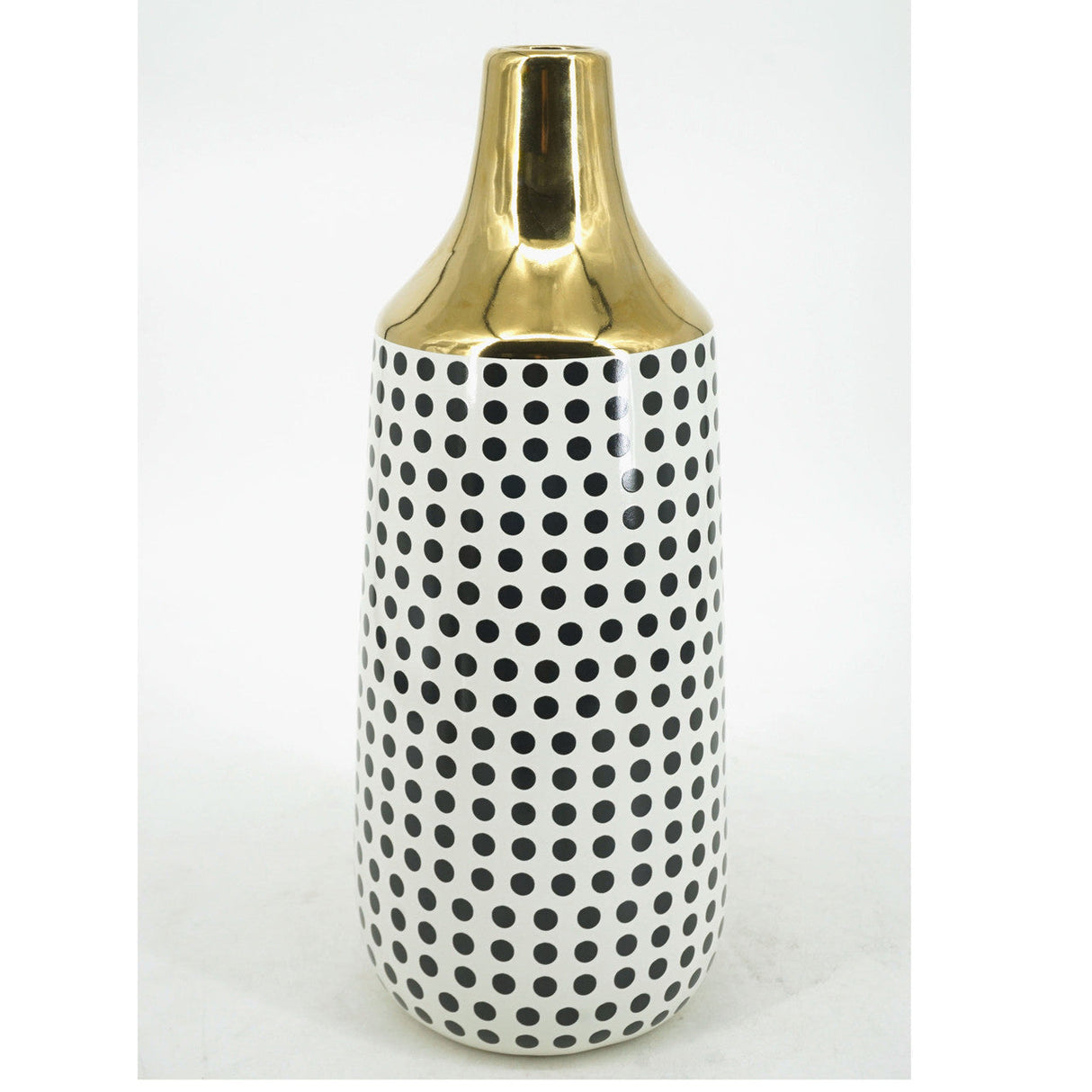 Cer, 16"h Polka Dots Vase, Gold/white