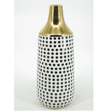 Cer, 16"h Polka Dots Vase, Gold/white