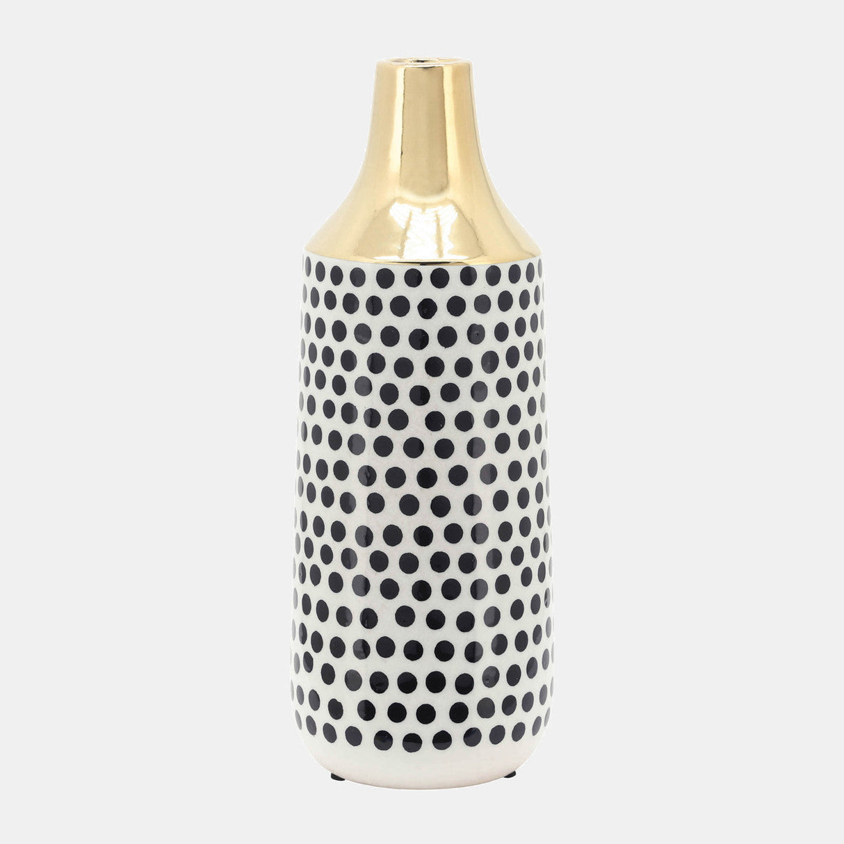 Cer, 16"h Polka Dots Vase, Gold/white