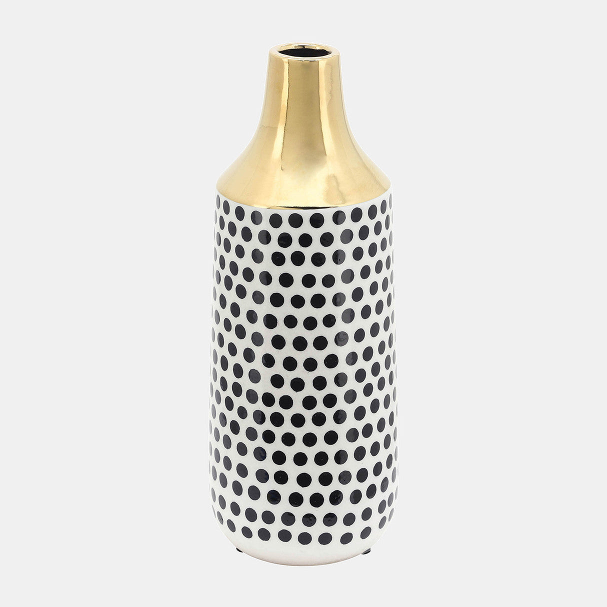 Cer, 16"h Polka Dots Vase, Gold/white