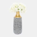 Cer, 16"h Polka Dots Vase, Gold/white