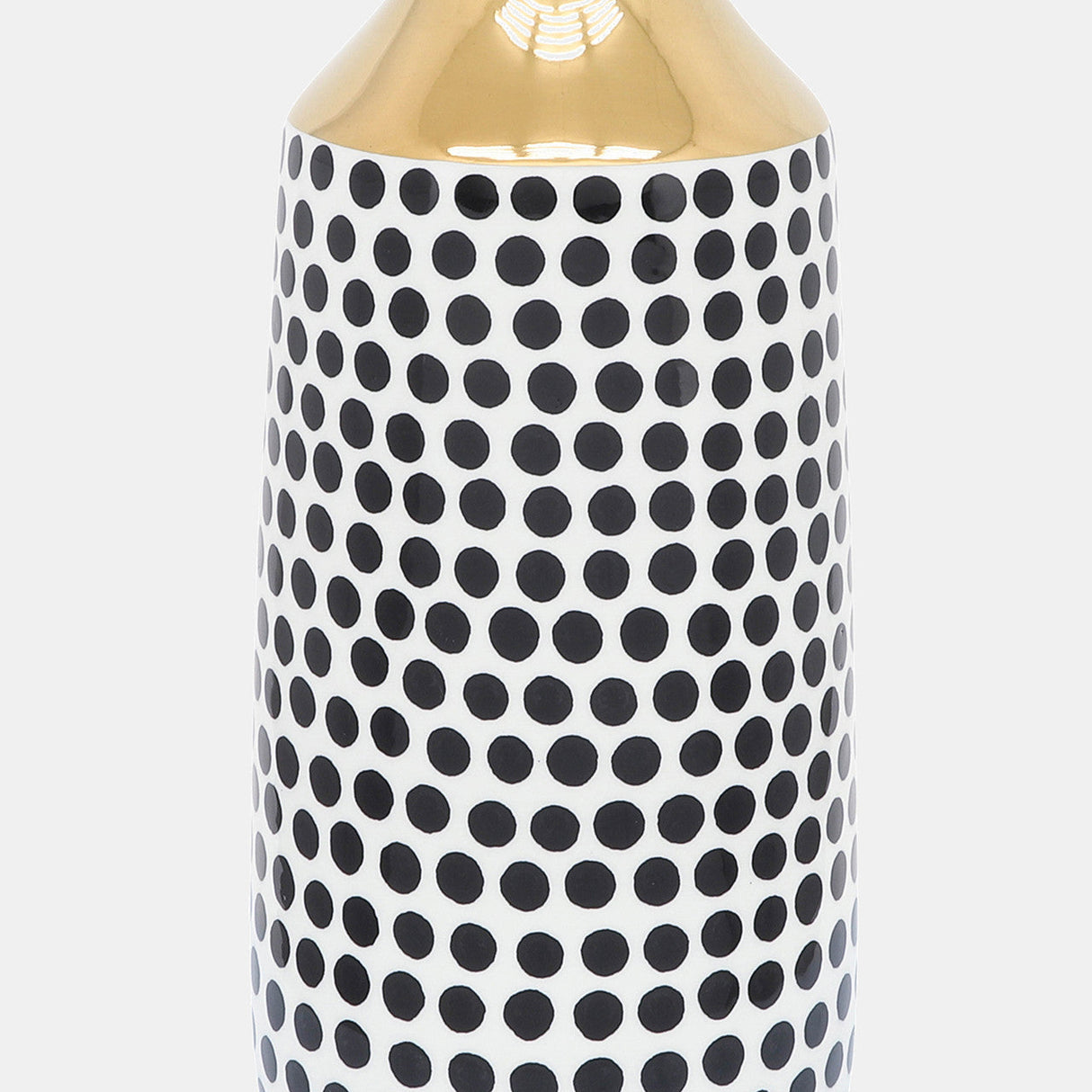 Cer, 16"h Polka Dots Vase, Gold/white