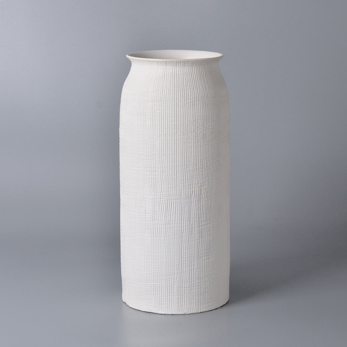 Cer, 16"h Ridged Vase, White