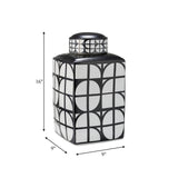 Cer, 16"h Square Jar W/ Lid, Black/white