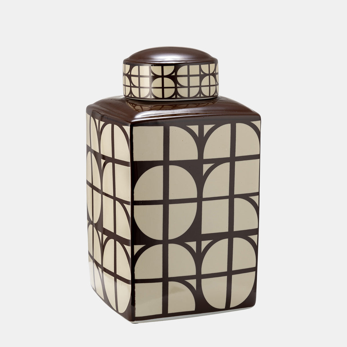 Cer, 16"h Square Jar W/ Lid, Java/cotton