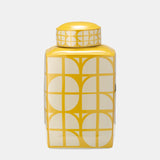 Cer, 16"h Square Jar W/ Lid, Yellow/cotton