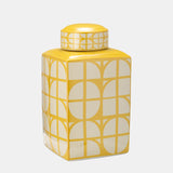 Cer, 16"h Square Jar W/ Lid, Yellow/cotton