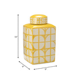 Cer, 16"h Square Jar W/ Lid, Yellow/cotton