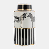 Cer, 16"h Zebra Jar W/ Lid, White/gold