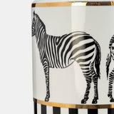 Cer, 16"h Zebra Jar W/ Lid, White/gold