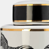 Cer, 16"h Zebra Jar W/ Lid, White/gold