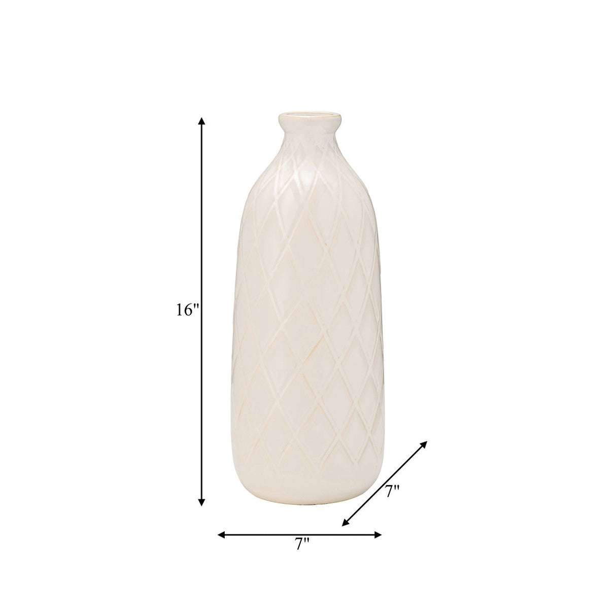 Cer, 16" Plaid Textured Vase, Beige