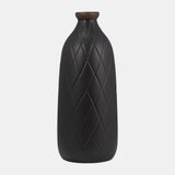 Cer, 16" Plaid Textured Vase, Black