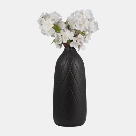 Cer, 16" Plaid Textured Vase, Black