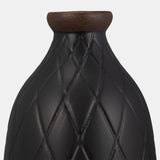 Cer, 16" Plaid Textured Vase, Black