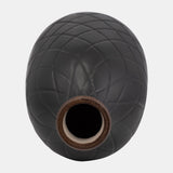 Cer, 16" Plaid Textured Vase, Black