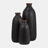 Cer, 16" Plaid Textured Vase, Black