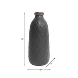 Cer, 16" Plaid Textured Vase, Black