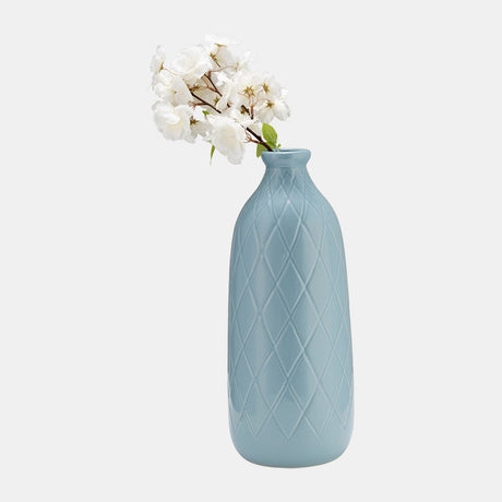 Cer, 16" Plaid Textured Vase, Cameo Blue