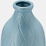 Cer, 16" Plaid Textured Vase, Cameo Blue