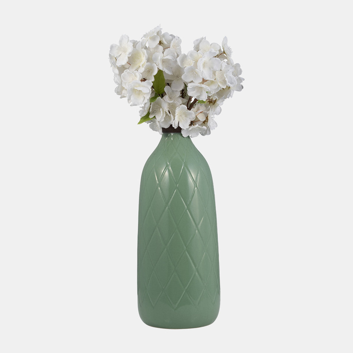 Cer, 16" Plaid Textured Vase, Dark Sage