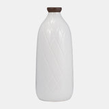 Cer, 16" Plaid Textured Vase, White