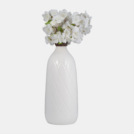 Cer, 16" Plaid Textured Vase, White