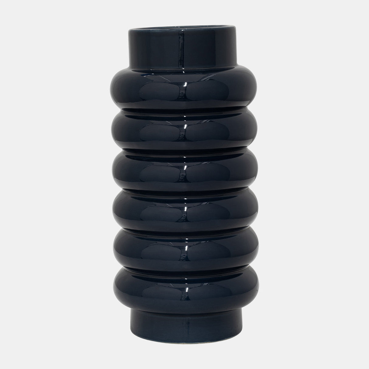 Cer, 16" Ribbed Vase, Navy