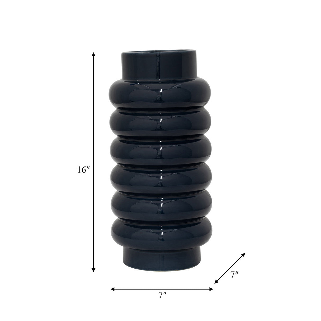 Cer, 16" Ribbed Vase, Navy