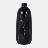 Cer, 16" Textured Lines Vase, Black