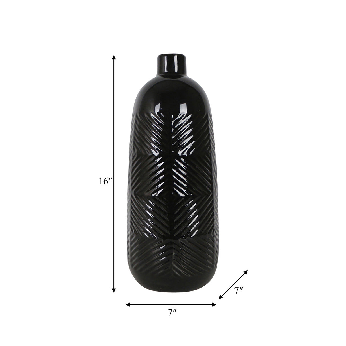 Cer, 16" Textured Lines Vase, Black