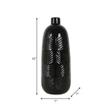 Cer, 16" Textured Lines Vase, Black