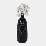 Cer, 16" Textured Lines Vase, Black