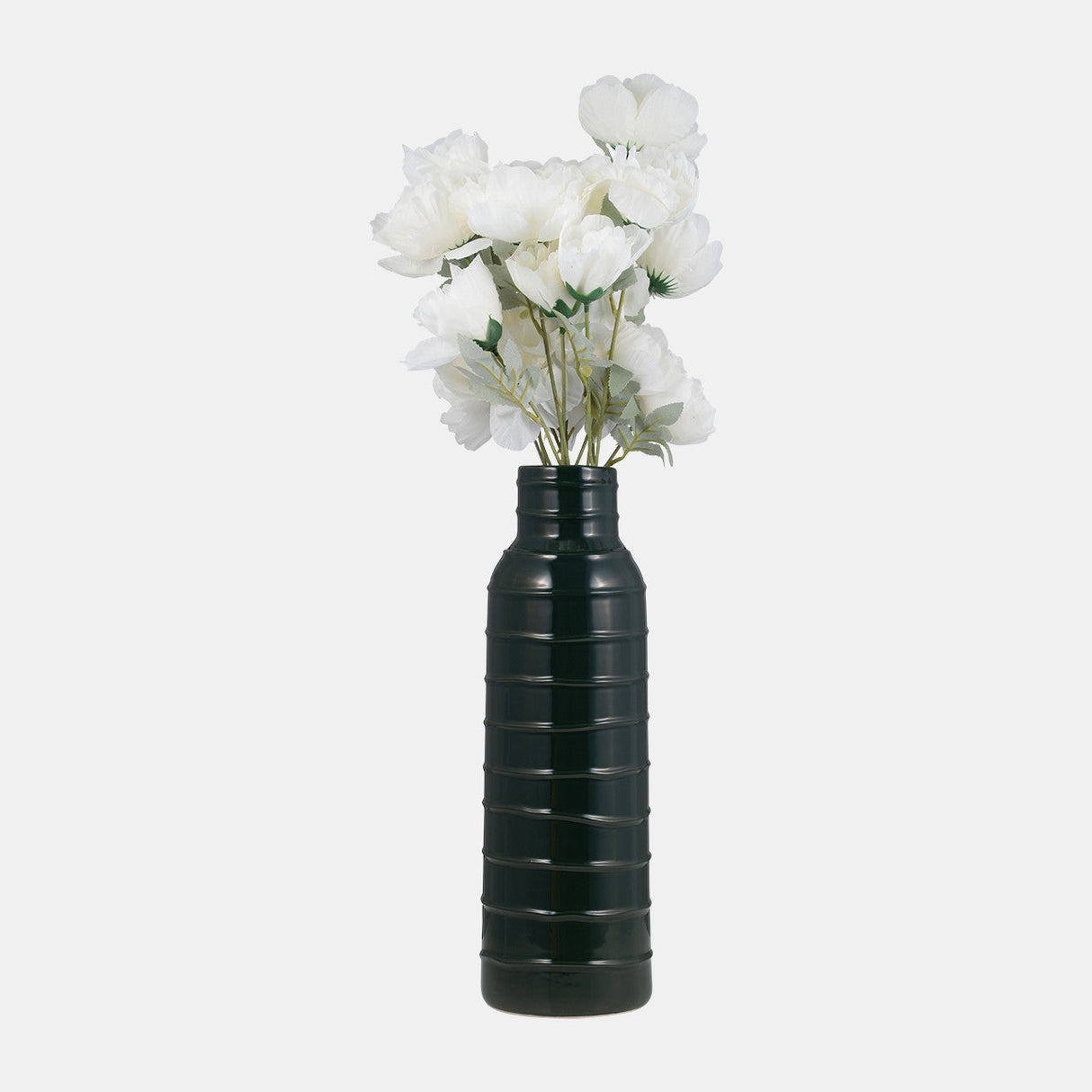 Cer, 17"h Tribal Vase, Forest Green