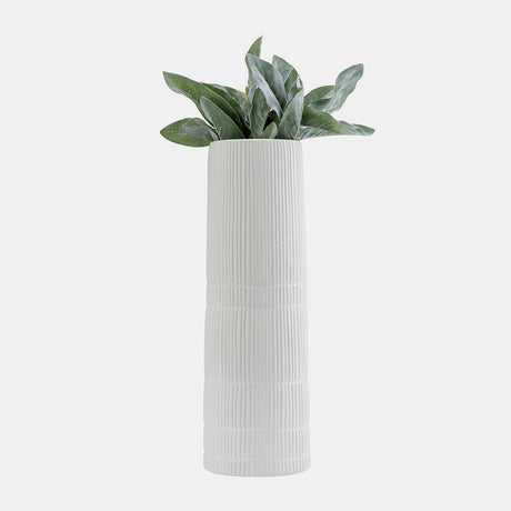 Cer, 18"h Lined Cylinder Vase, White