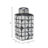 Cer, 18"h Square Jar W/ Lid, Black/white