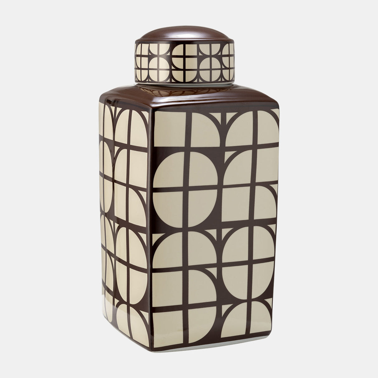 Cer, 18"h Square Jar W/ Lid, Java/cotton