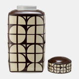 Cer, 18"h Square Jar W/ Lid, Java/cotton