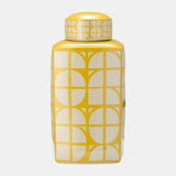 Cer, 18"h Square Jar W/ Lid, Yellow/cotton